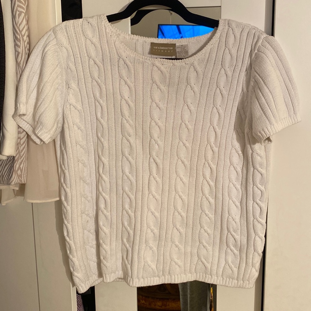 Liz Clairborne Lizwear White Short Sleeve Crew Sweater